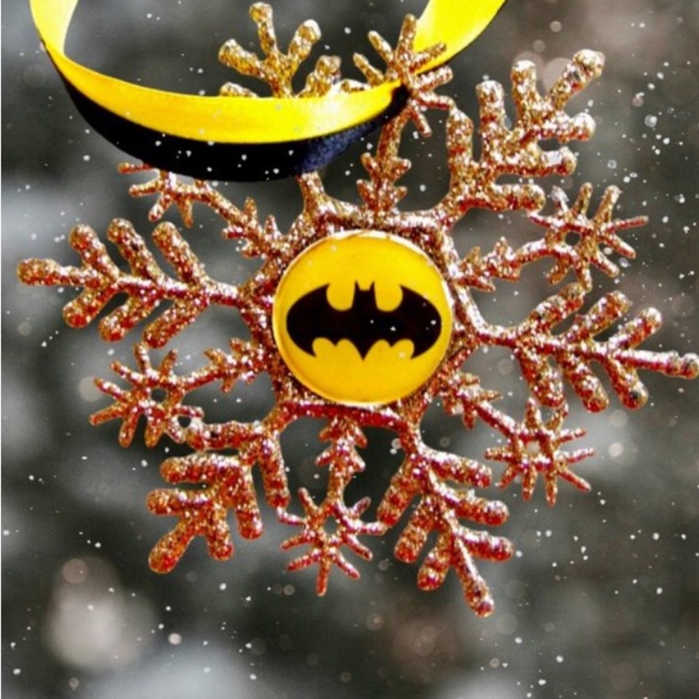 Batman Glitter Holiday Snowflake Gold Snowflake Ornament